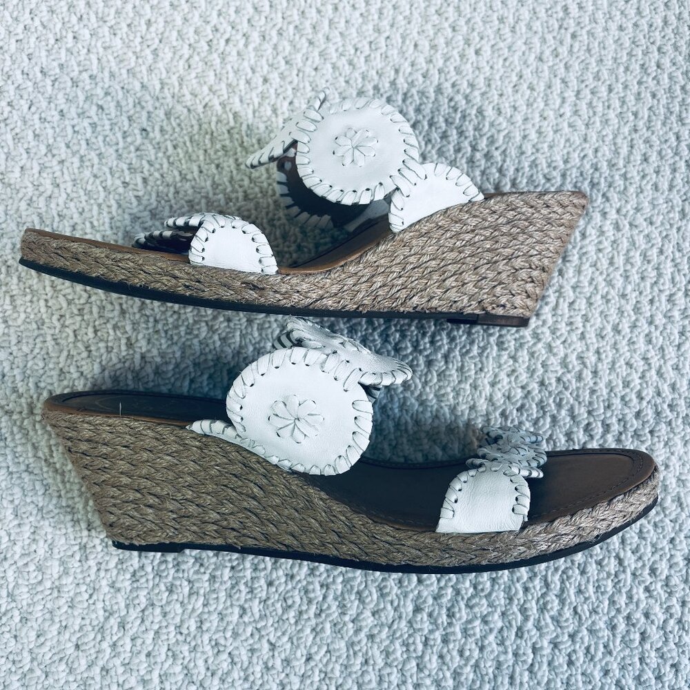 Jack Rogers White Leather Lauren Mid Wedges Espadrilles 11M